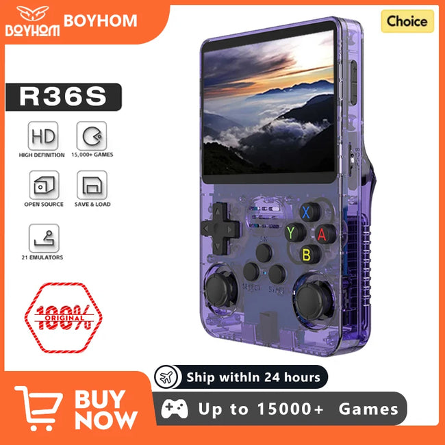NEW Green R36S Retro Handheld Game Console Linux System 3.5 Inch IPS Screen Portable Pocket Video Player 64GB 128G Game Kid Gift Hover Image