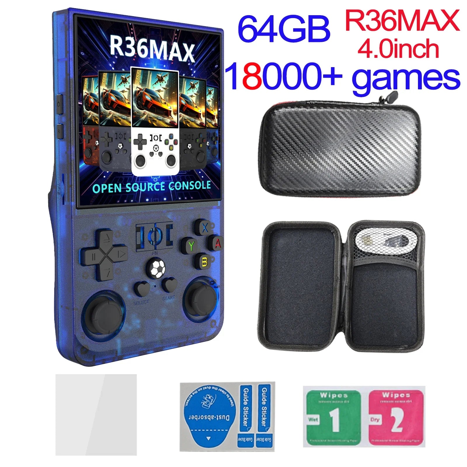 R36MAX Game Console 64GB 128GB 18000+GAMES Linux System 4.0inch K36 vs R36S 3.5inch Pocket Video Player No Download Required