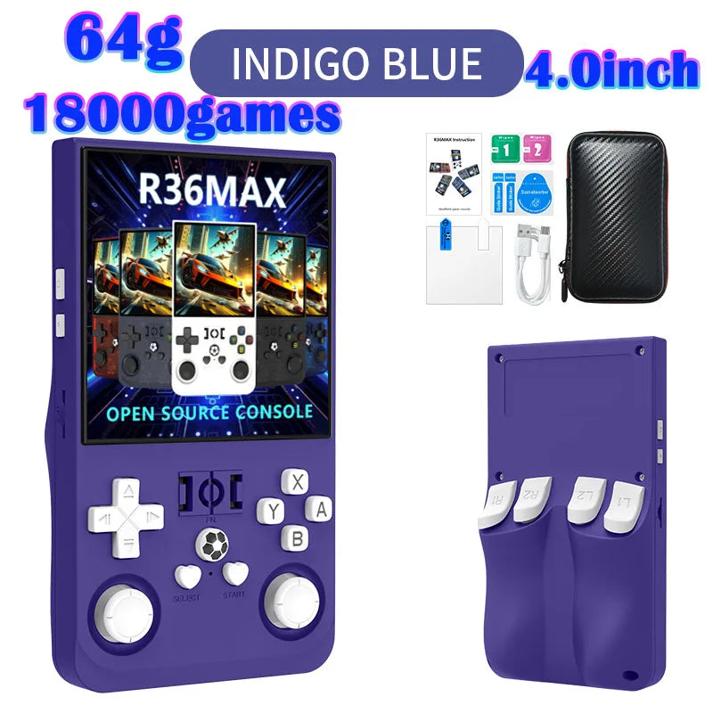 R36MAX Game Console 64GB 128GB 18000+GAMES Linux System 4.0inch K36 vs R36S 3.5inch Pocket Video Player No Download Required