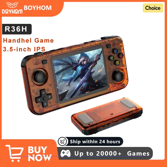 BOYHOM New R36H Handheld Game Console 3.5-inch IPS Screen Linux RK3326 Retro Video Games Player 3000 mAh 64G 10000+ Classic Game Hover Image