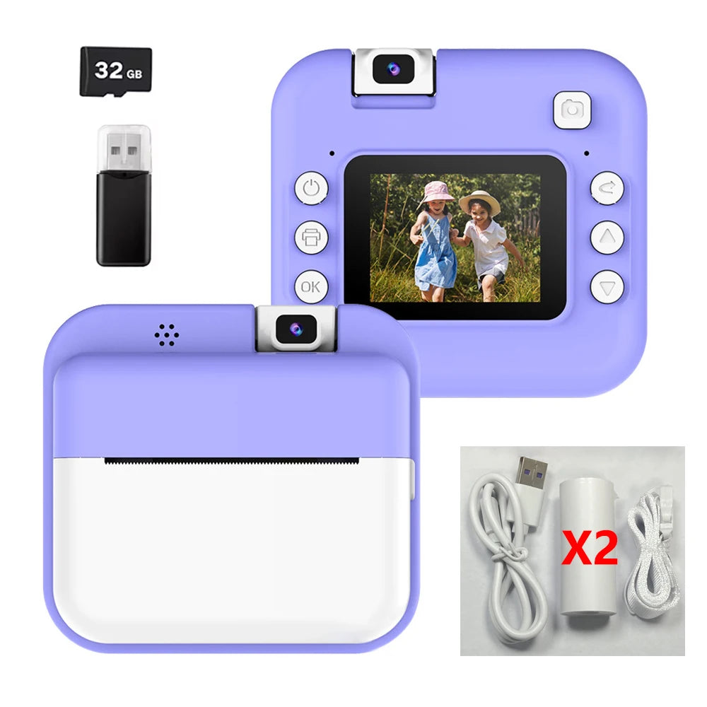 Children Digital Camera Photography Instant Print Camera for Kids Thermal Print Camera Photo Printing Video Toys With 32G Card