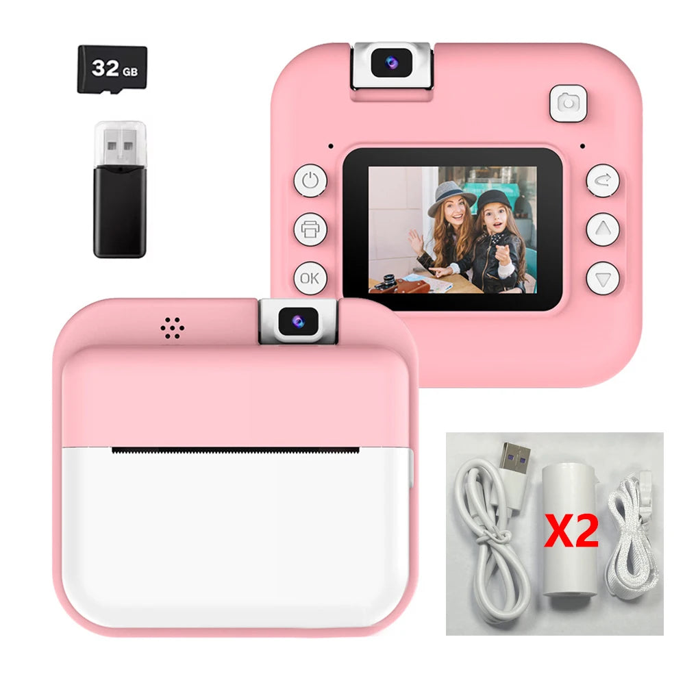 Children Digital Camera Photography Instant Print Camera for Kids Thermal Print Camera Photo Printing Video Toys With 32G Card