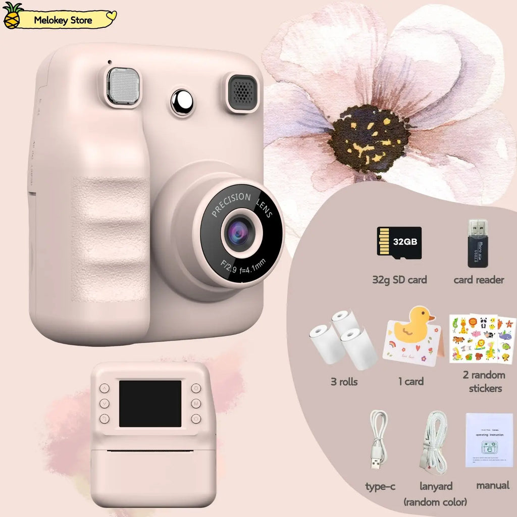 Cute Purple Kids Photo Camera Printer with Game Mini Digital Video Child Instant Print Camera 4-12 Years Kids Girls Boyes Gifts
