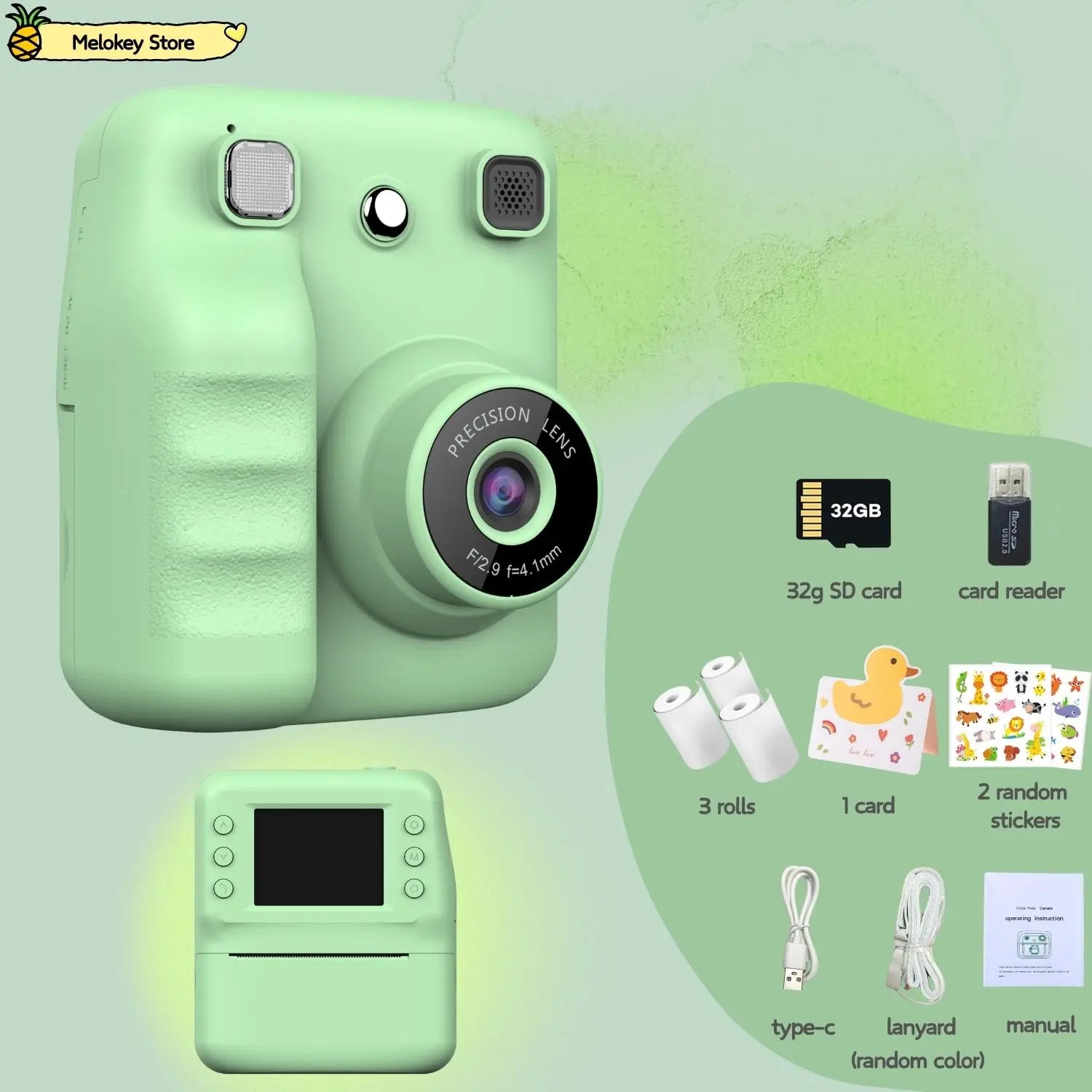 Cute Purple Kids Photo Camera Printer with Game Mini Digital Video Child Instant Print Camera 4-12 Years Kids Girls Boyes Gifts