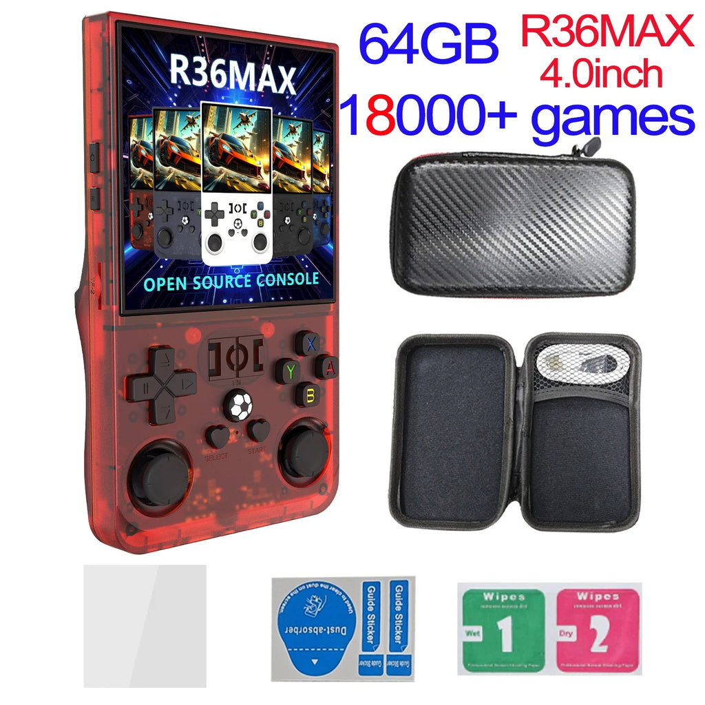R36MAX Game Console 64GB 128GB 18000+GAMES Linux System 4.0inch K36 vs R36S 3.5inch Pocket Video Player No Download Required