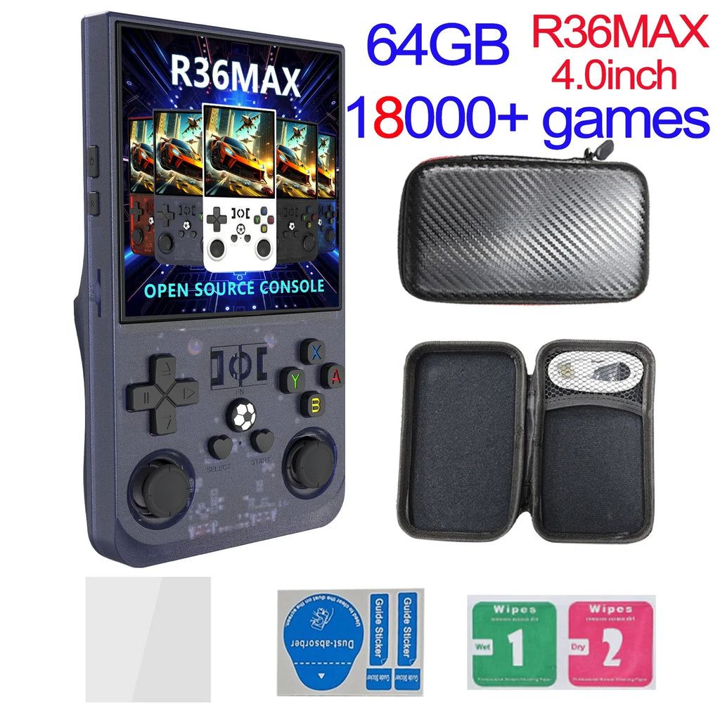 R36MAX Game Console 64GB 128GB 18000+GAMES Linux System 4.0inch K36 vs R36S 3.5inch Pocket Video Player No Download Required