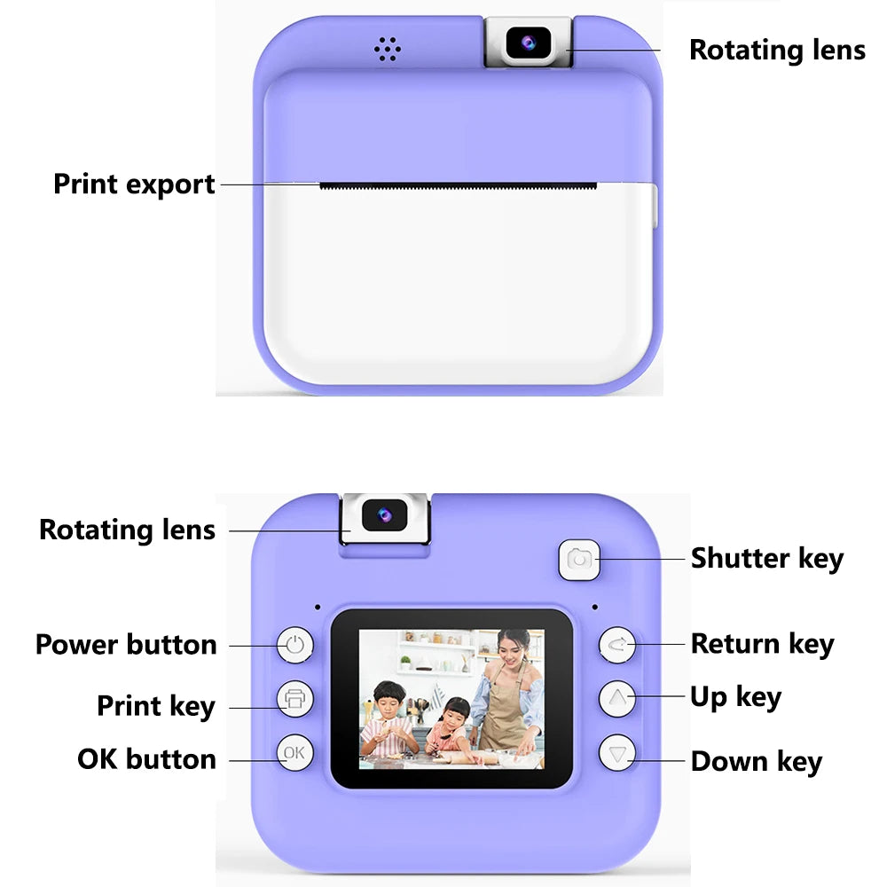 Children Digital Camera Photography Instant Print Camera for Kids Thermal Print Camera Photo Printing Video Toys With 32G Card