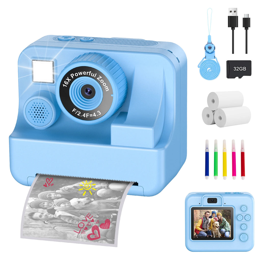 New Bee H16 Kids Instant Print Camera 1080P HD Dual Lens Selfie 32GB Digital Camera for Girls Boys Christmas Birthday Gifts Toys