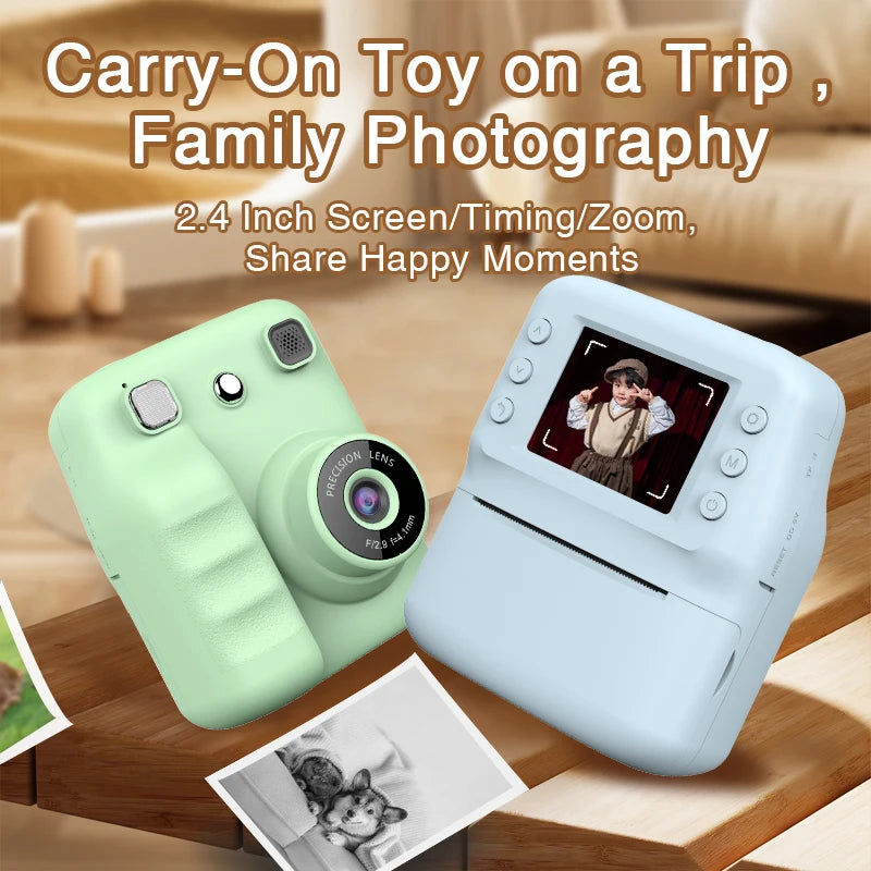Cute Purple Kids Photo Camera Printer with Game Mini Digital Video Child Instant Print Camera 4-12 Years Kids Girls Boyes Gifts