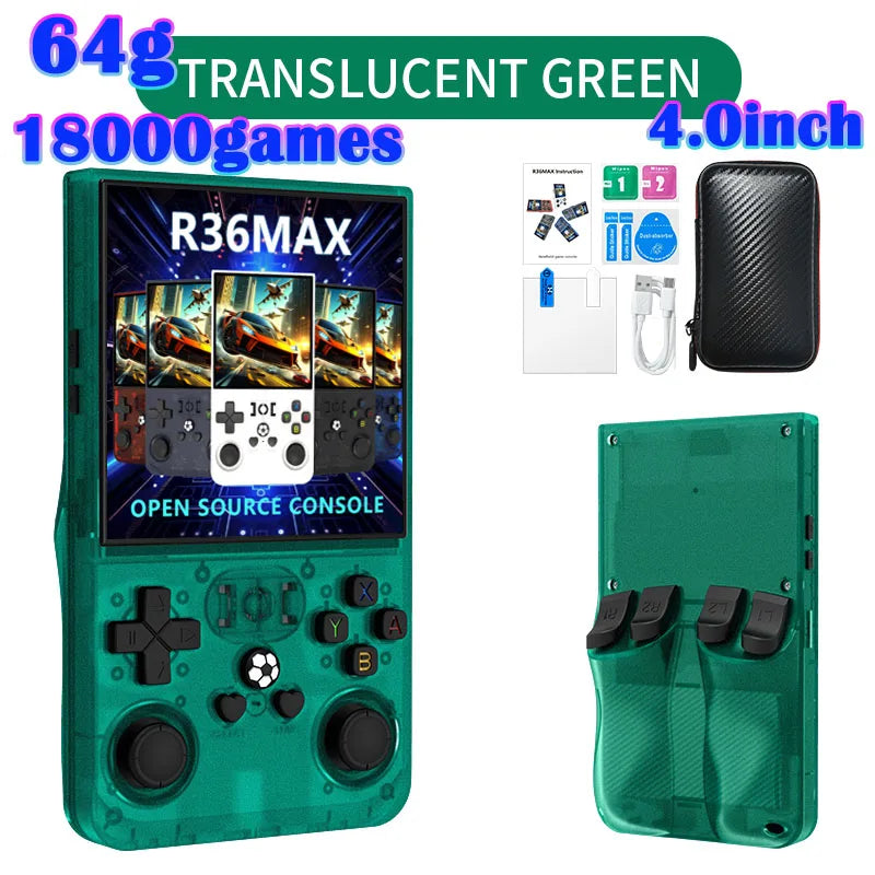R36MAX Game Console 64GB 128GB 18000+GAMES Linux System 4.0inch K36 vs R36S 3.5inch Pocket Video Player No Download Required