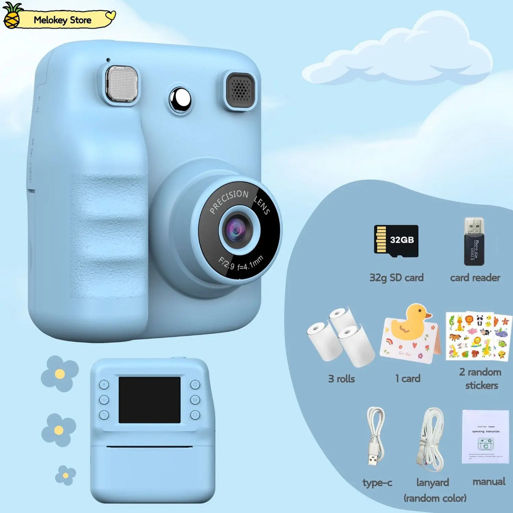Cute Purple Kids Photo Camera Printer with Game Mini Digital Video Child Instant Print Camera 4-12 Years Kids Girls Boyes Gifts