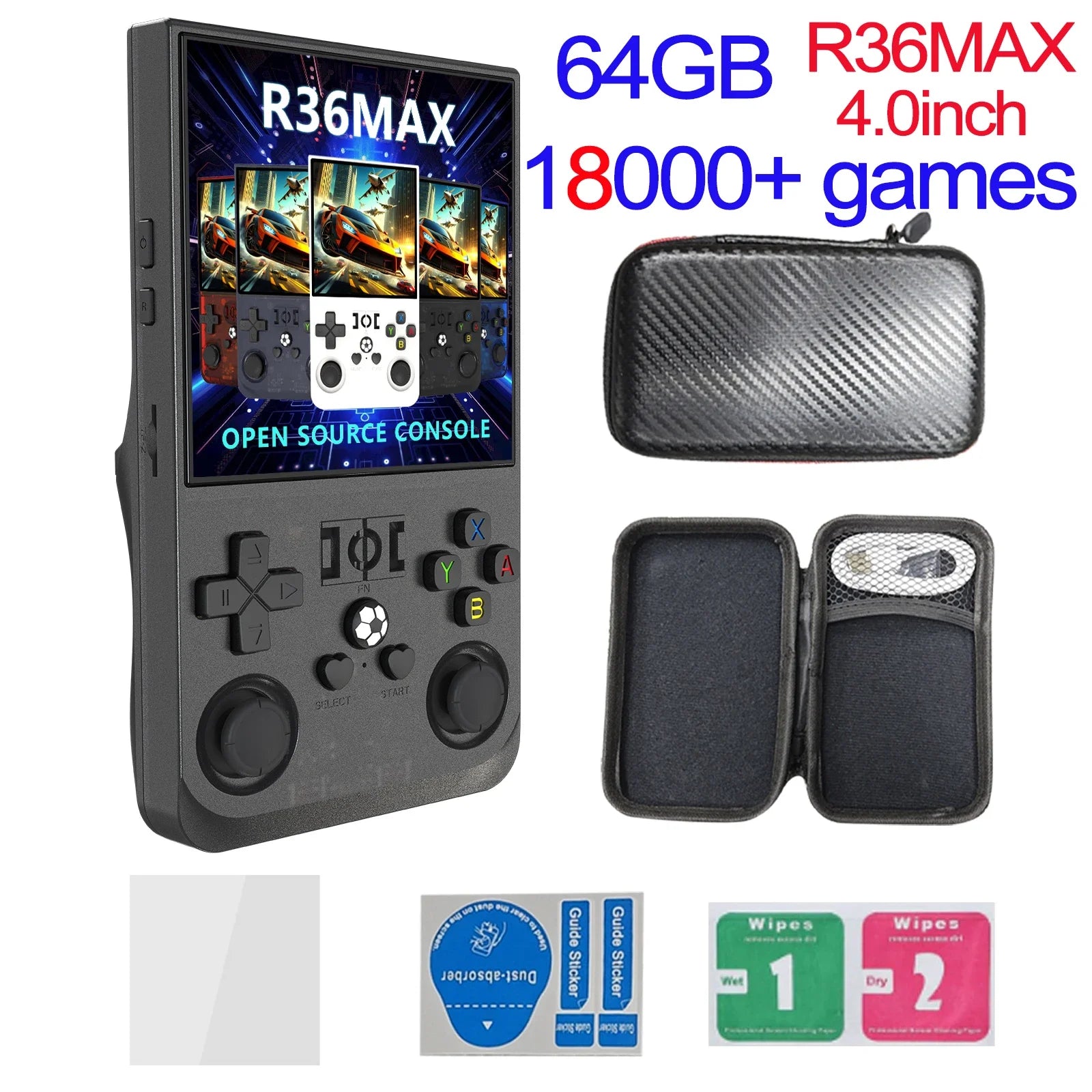 R36MAX Game Console 64GB 128GB 18000+GAMES Linux System 4.0inch K36 vs R36S 3.5inch Pocket Video Player No Download Required