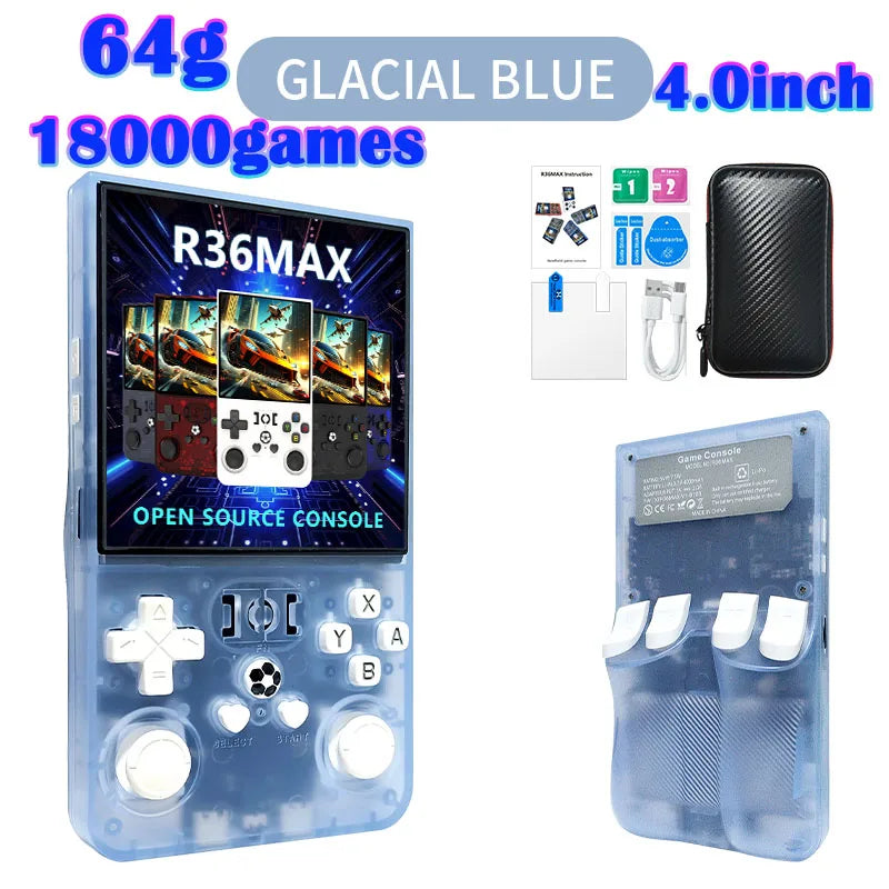 R36MAX Game Console 64GB 128GB 18000+GAMES Linux System 4.0inch K36 vs R36S 3.5inch Pocket Video Player No Download Required