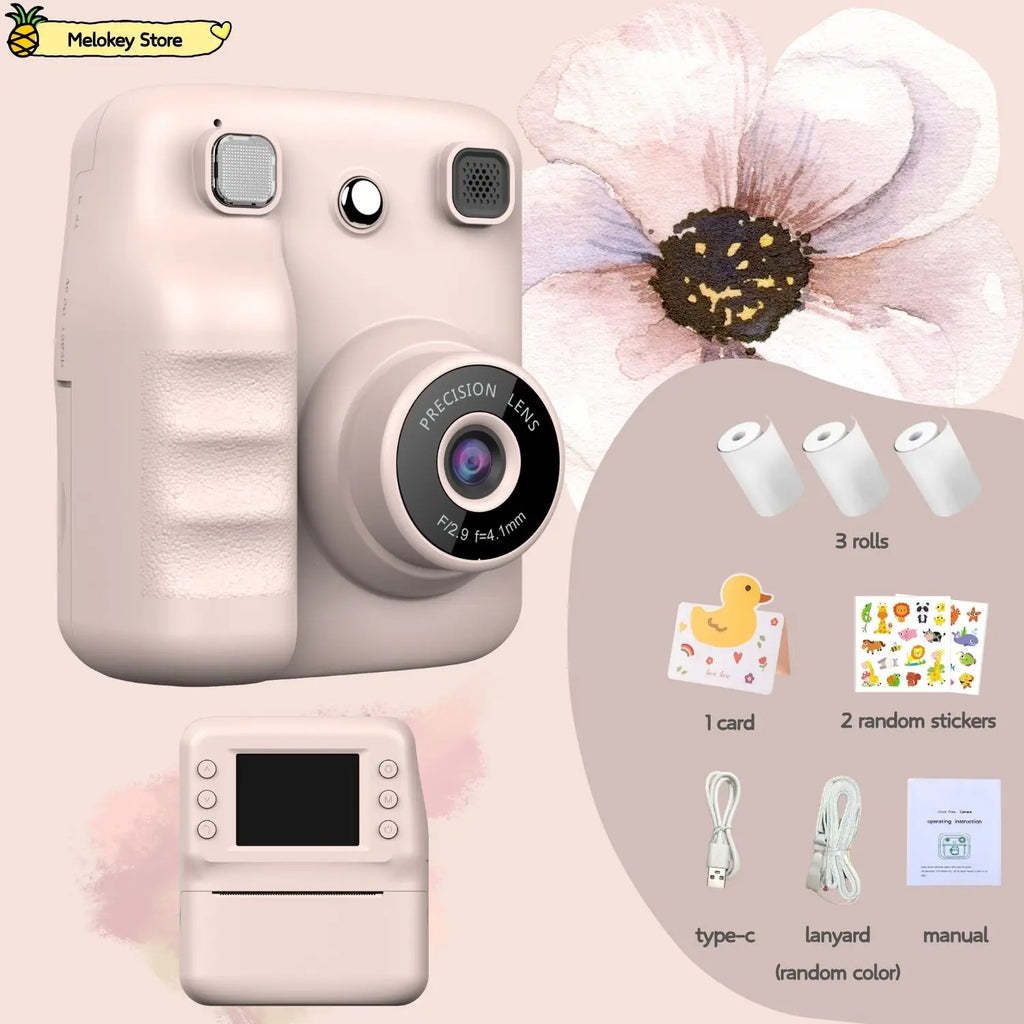 Cute Purple Kids Photo Camera Printer with Game Mini Digital Video Child Instant Print Camera 4-12 Years Kids Girls Boyes Gifts