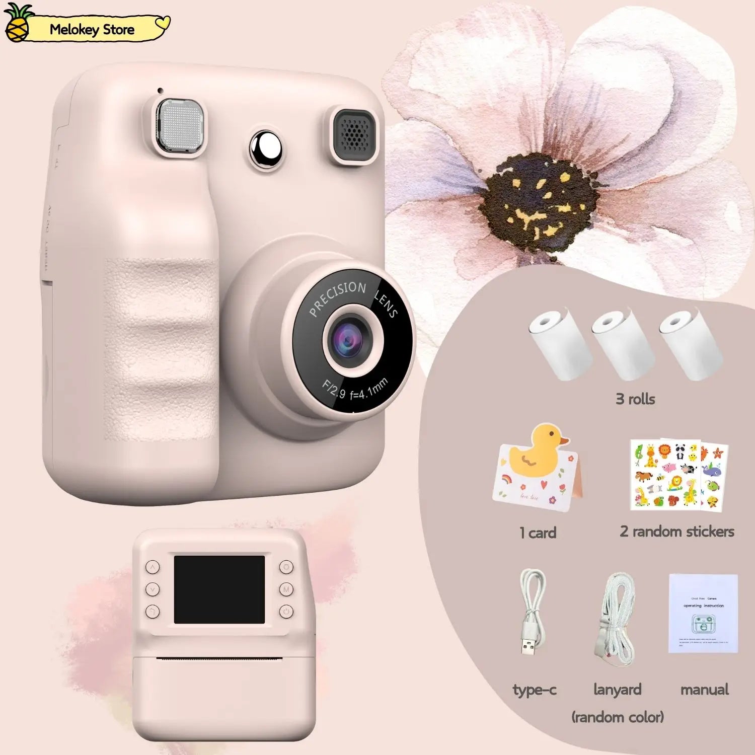 Cute Purple Kids Photo Camera Printer with Game Mini Digital Video Child Instant Print Camera 4-12 Years Kids Girls Boyes Gifts