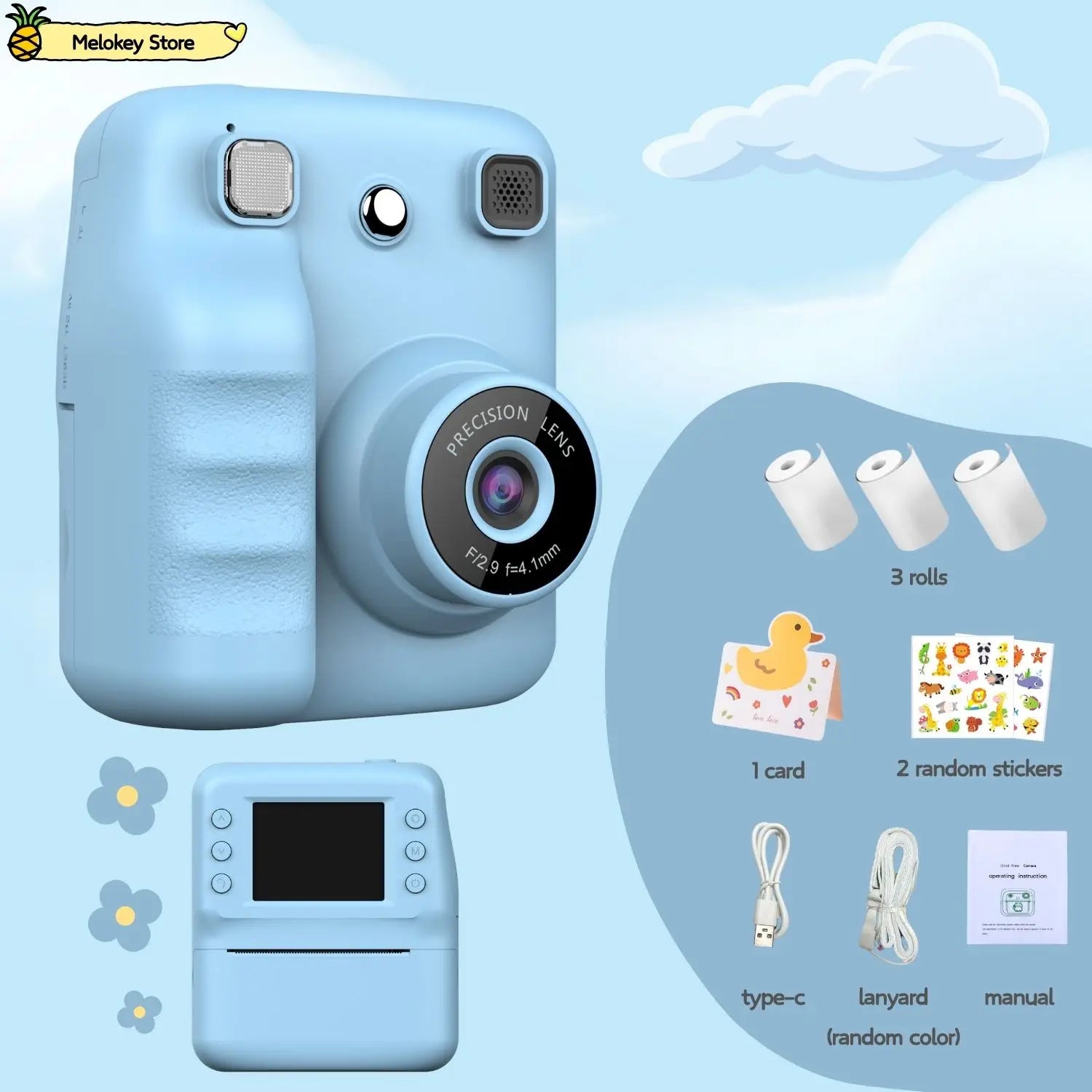 Cute Purple Kids Photo Camera Printer with Game Mini Digital Video Child Instant Print Camera 4-12 Years Kids Girls Boyes Gifts
