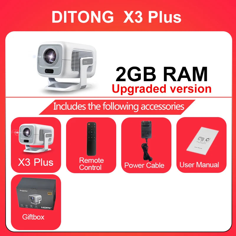 DITONG X3Plus HD projector Native 1080P support 4K WIFI6 BT5.4 Android mini Portable projector led home theater video projector