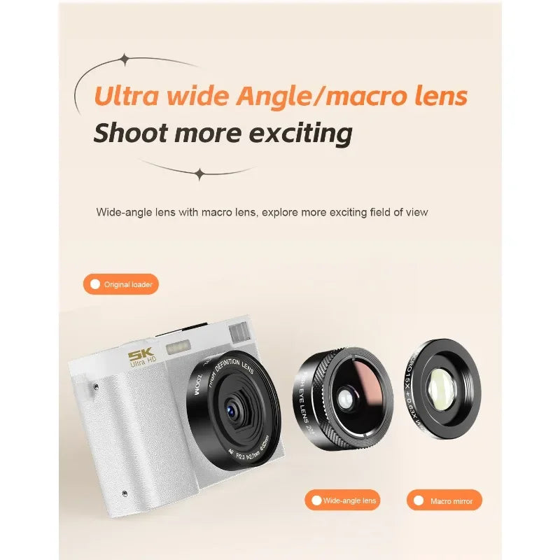 5K Professional Digital Camera WIFI Webcam Wide Angle Digital Zoom 64MP Camcorder Photography 3 Inch Screen Vlog Video Recorder