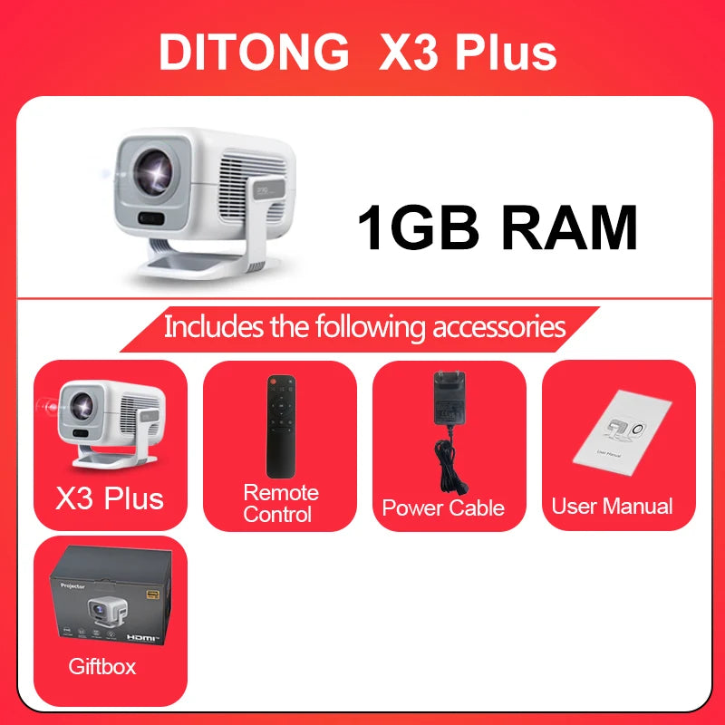DITONG X3Plus HD projector Native 1080P support 4K WIFI6 BT5.4 Android mini Portable projector led home theater video projector