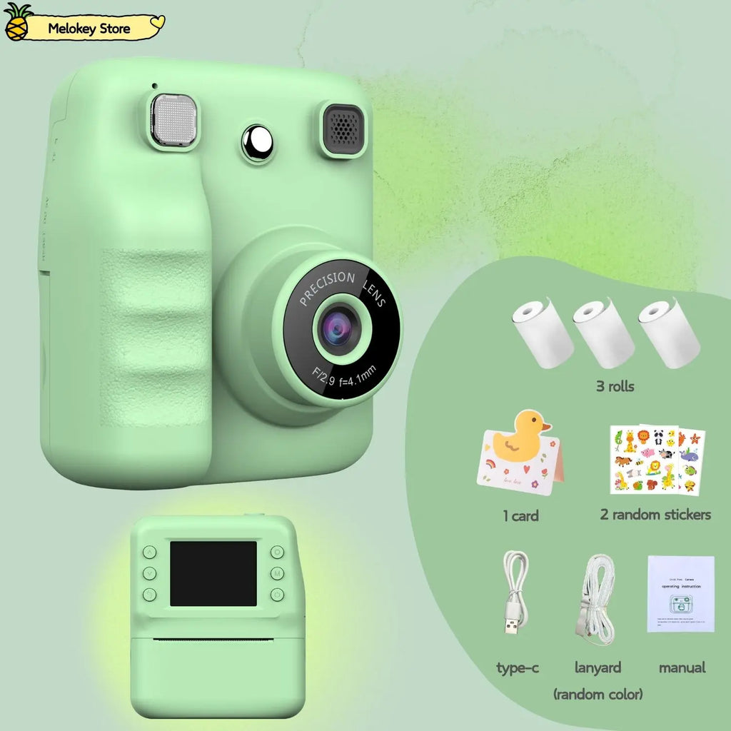 Cute Purple Kids Photo Camera Printer with Game Mini Digital Video Child Instant Print Camera 4-12 Years Kids Girls Boyes Gifts