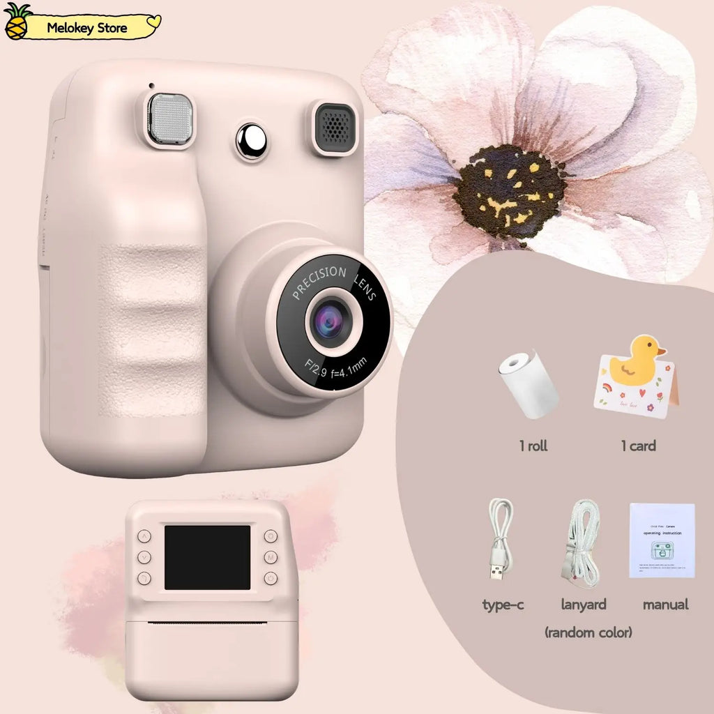 Cute Purple Kids Photo Camera Printer with Game Mini Digital Video Child Instant Print Camera 4-12 Years Kids Girls Boyes Gifts