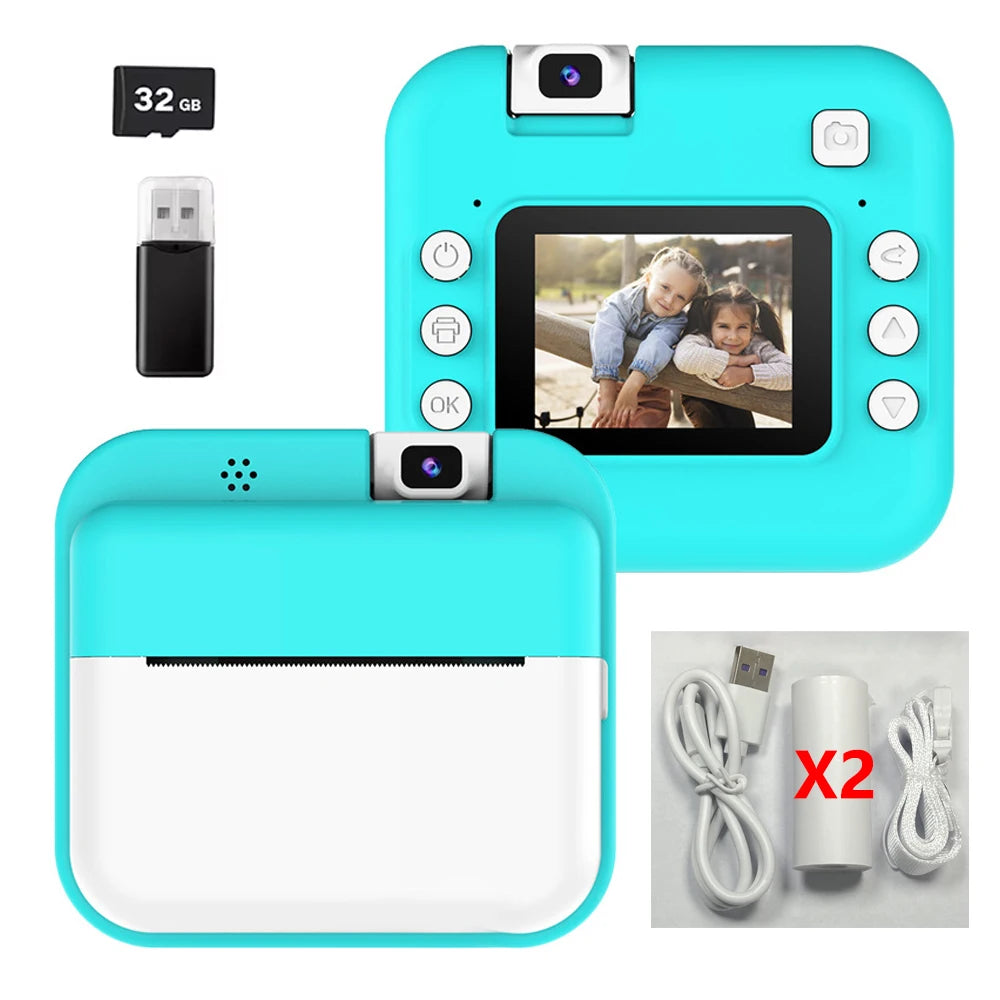Children Digital Camera Photography Instant Print Camera for Kids Thermal Print Camera Photo Printing Video Toys With 32G Card